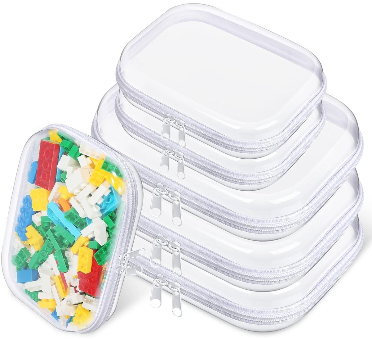 Omgoods - Set van 6 Transparante Hardtassen met Rits - Waterdichte Cosmetica- en Toilettassen