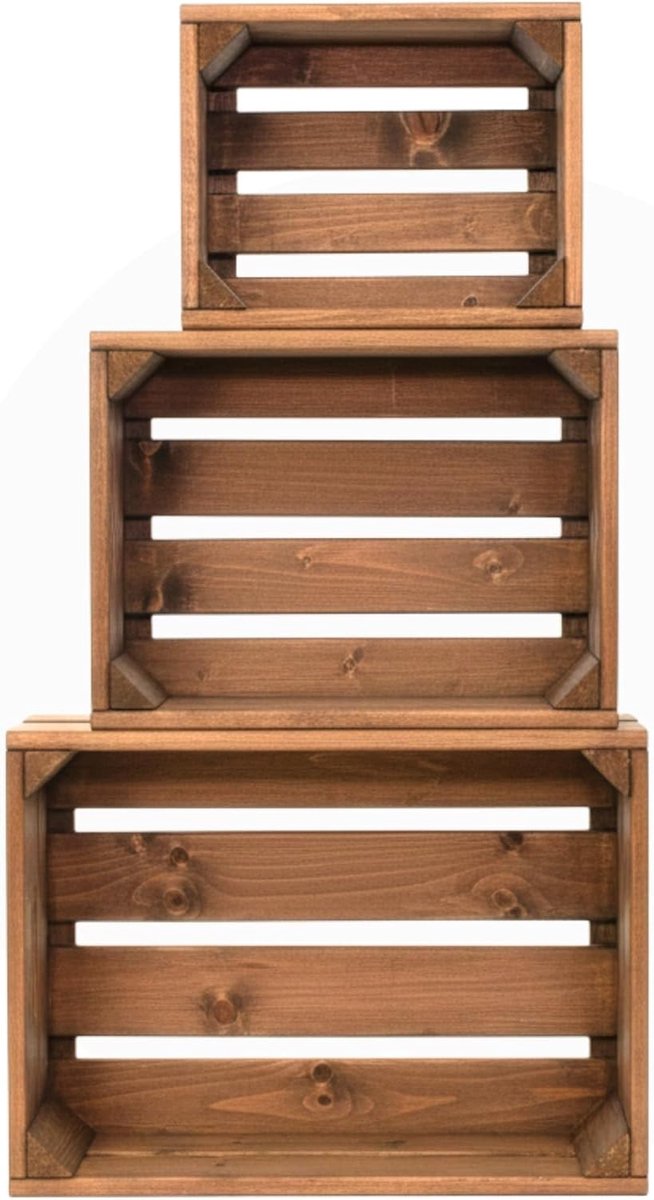 Omgoods - Set van 3 FSC Gecertificeerde Houten Kratten in Vintage Stijl