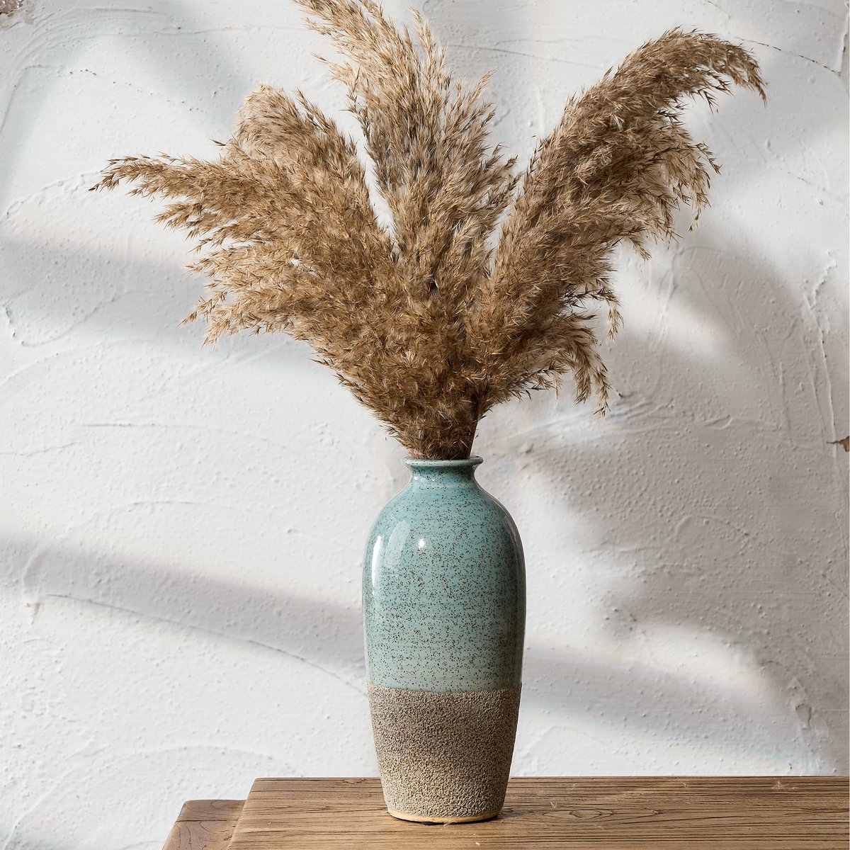 SnelShoppen - Elegante blauwe en bruine keramische vaas, handgemaakt terracotta, Scandinavische stijl, moderne bloemenvaas voor woonkamer, slaapkamer,