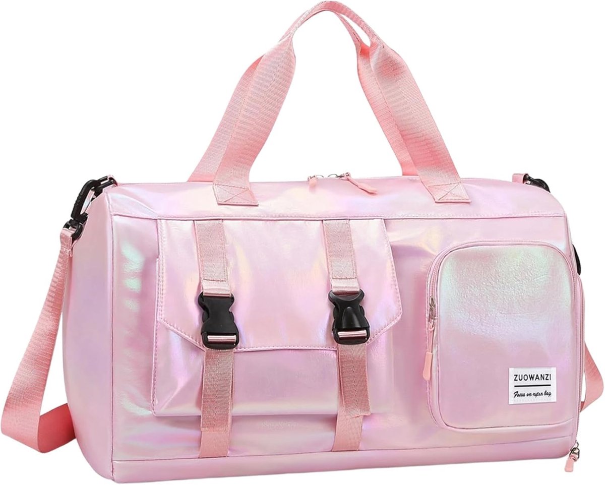 SnelShoppen - Dames Sporttas met Schoencompartiment en Waterdichte Vakken, Roze, 45 x 21 x 26 cm, Ideaal voor Sport, Fitness, Reizen, Gym en Uitstapje