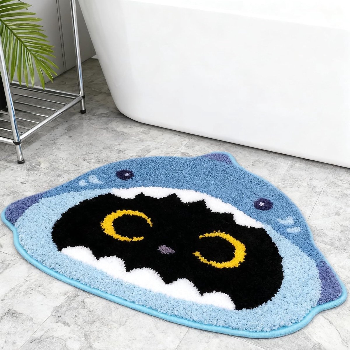 Cute Shark Bathroom Mat, Black Cat Bath Mat, Absorbent for Children, Non-Slip Washable Bath Rug, Suitable for Living - ShopVlot