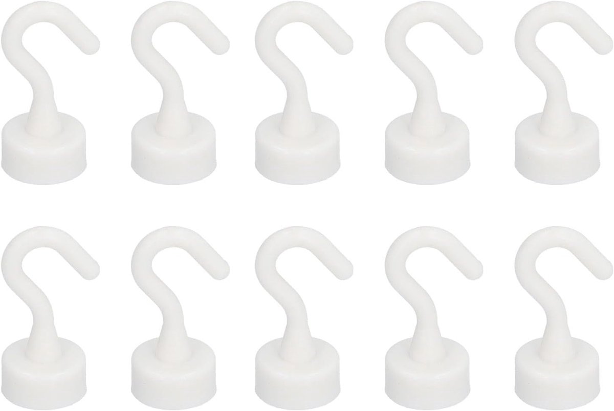 SnelShoppen - Set van 10 Sterke Magnetische Haken - Witte Mini Kledinghaken voor Keuken, Badkamer, Slaapkamer - Plastic Haakjes voor Sleutels en Organ