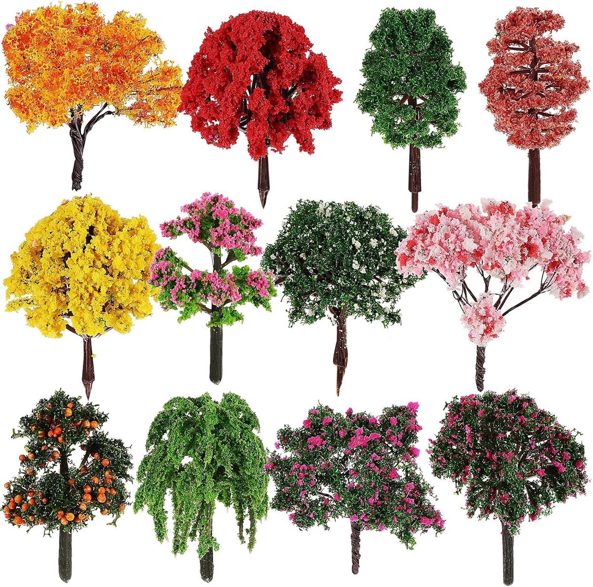 SnelShoppen - Miniatuur Model Spoorbaan Bomen Set - 12 Stuks - Realistische Landschap Bomen voor Diorama's en Modelspoorwegen - Hoogte 5.5-6.5cm - Div