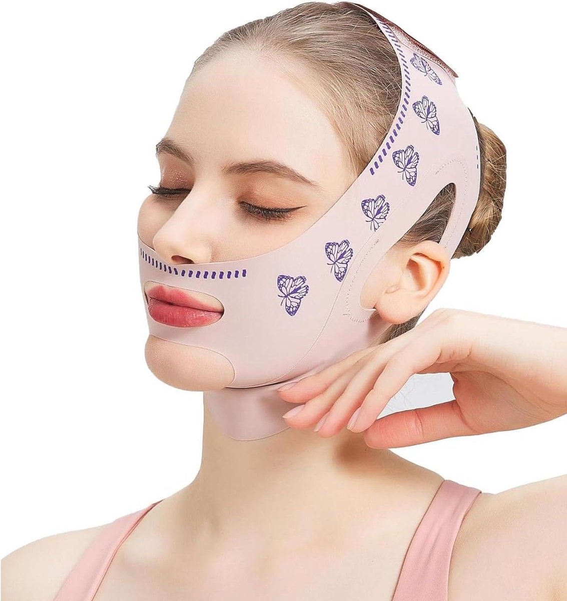 Gezichtsmasker V-lijn - Dubbele kin verwijderaar - Gezichtscontouren verstevigen - Herbruikbaar huidvriendelijk materiaal - 20 g - Wit