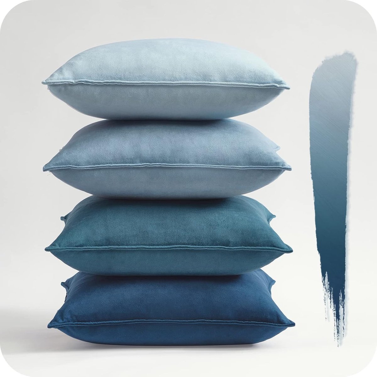 Fluwelen Kussenhoezen Set van 4, 60 x 60 cm, Blauw met Gradient, Decoratief voor Bank, Slaapkamer en Balkon, Luxe en Zacht