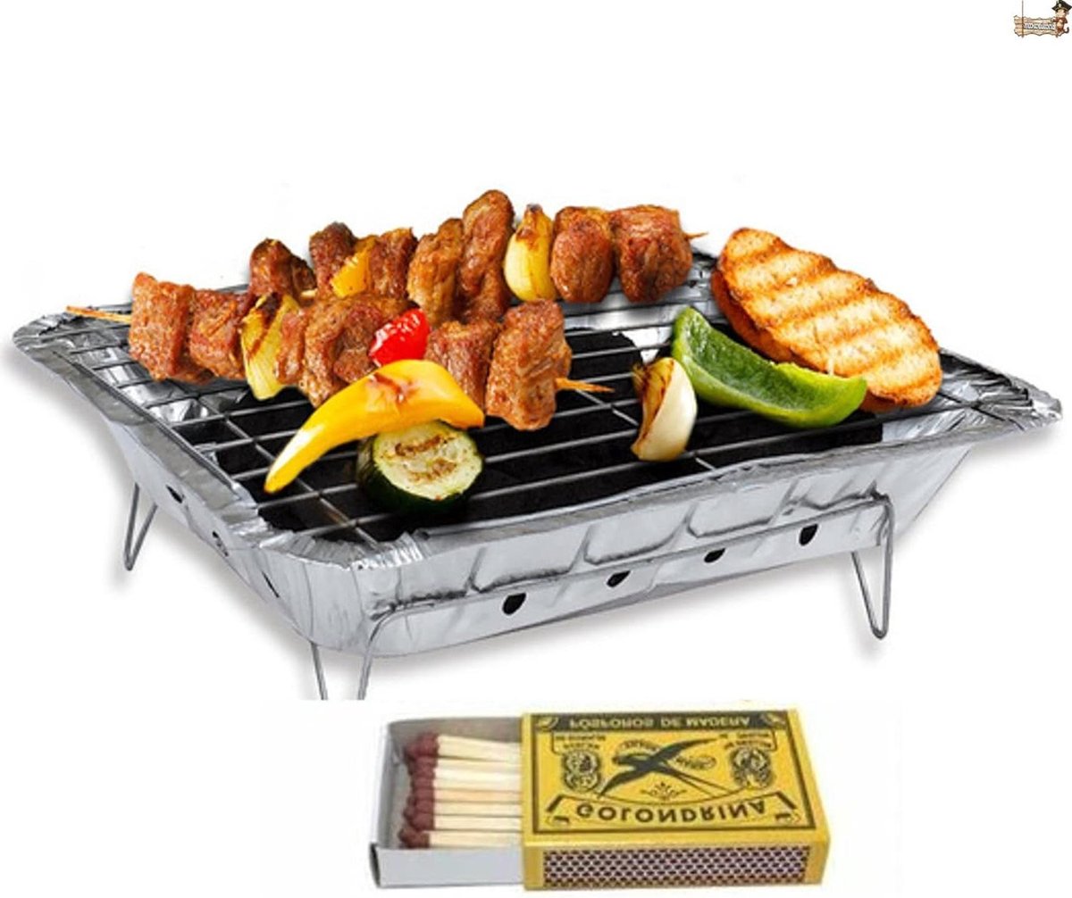 Wegwerp Grill - Draagbare Barbecue - Buiten Koken - Inclusief Lucifers - 25 x 31 cm - Metallic