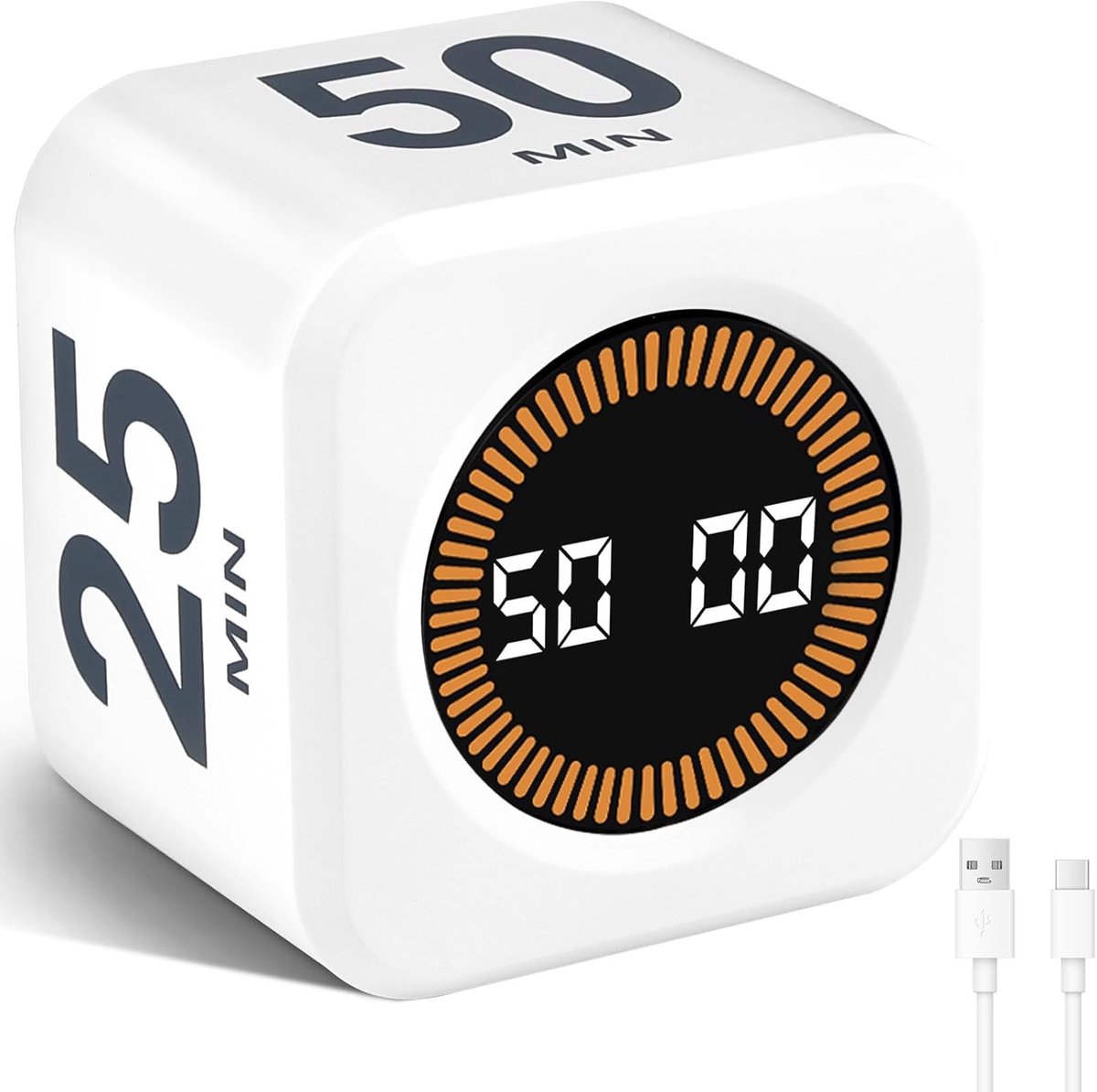 Visuele Pomodoro Timer met Rotatie, 5/10/25/50 Minuten en Aangepaste Countdown voor Keuken, Vergaderingen en Studie, Oplaadbaar via USB-C