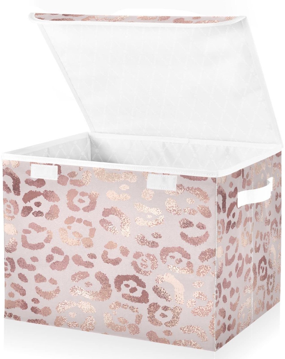 Omgoods - Opbergdoos met Deksel - Roze Goud Luipaardprint Grote Organizer voor Speelgoed en Kleding