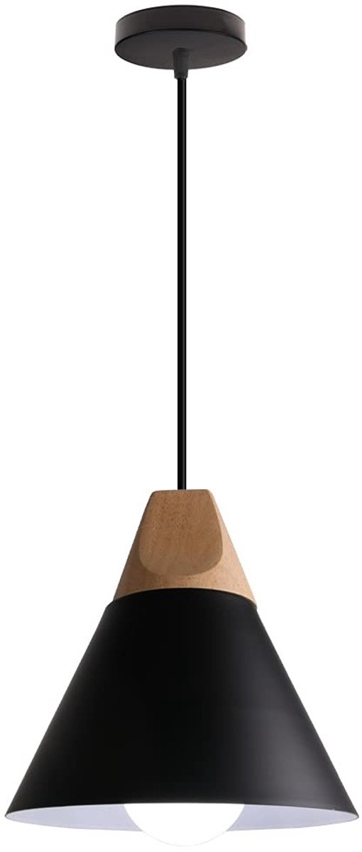 Omgoods - Moderne Houten Hanglamp met Metalen Lampenkap voor E27 Fitting