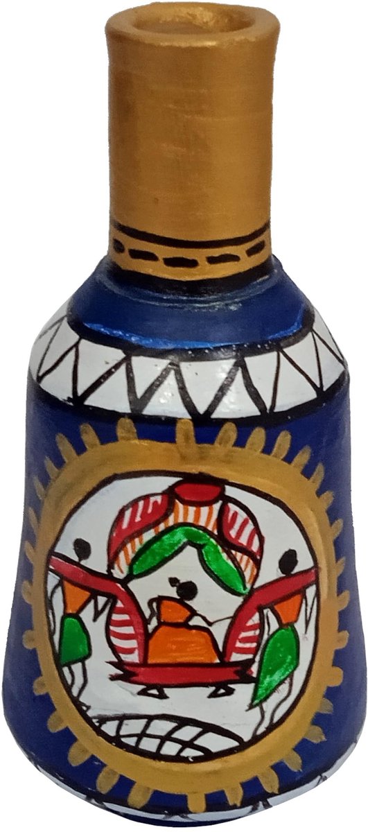 Omgoods - Terracotta Vaas met Madhubani Design, Decoratieve Aardewerken Pot
