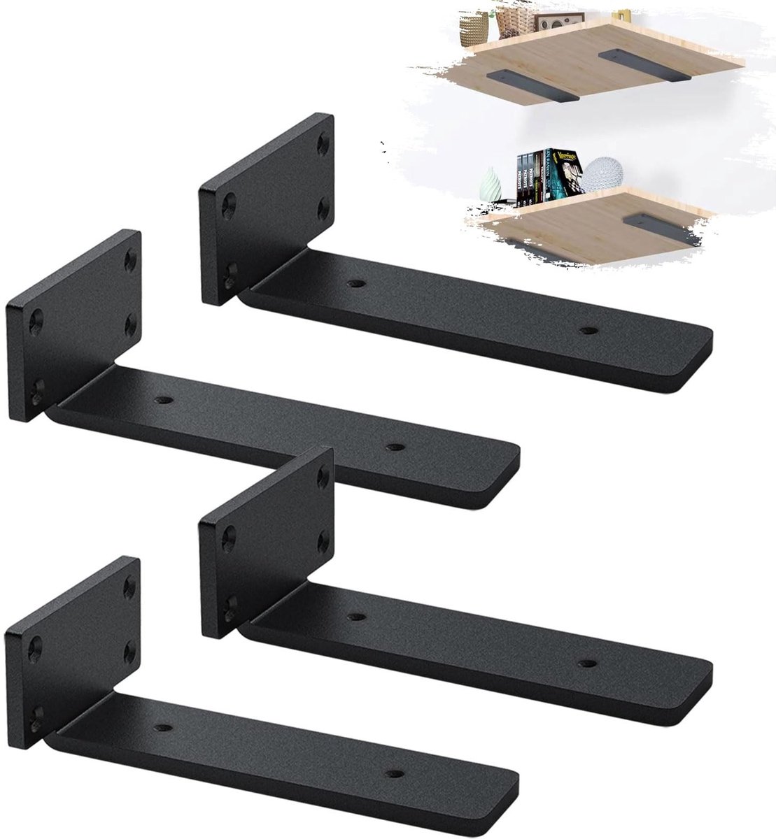 Omgoods - 4 Stuks Stalen Plankdragers, Zwart en Stevig, 15cm