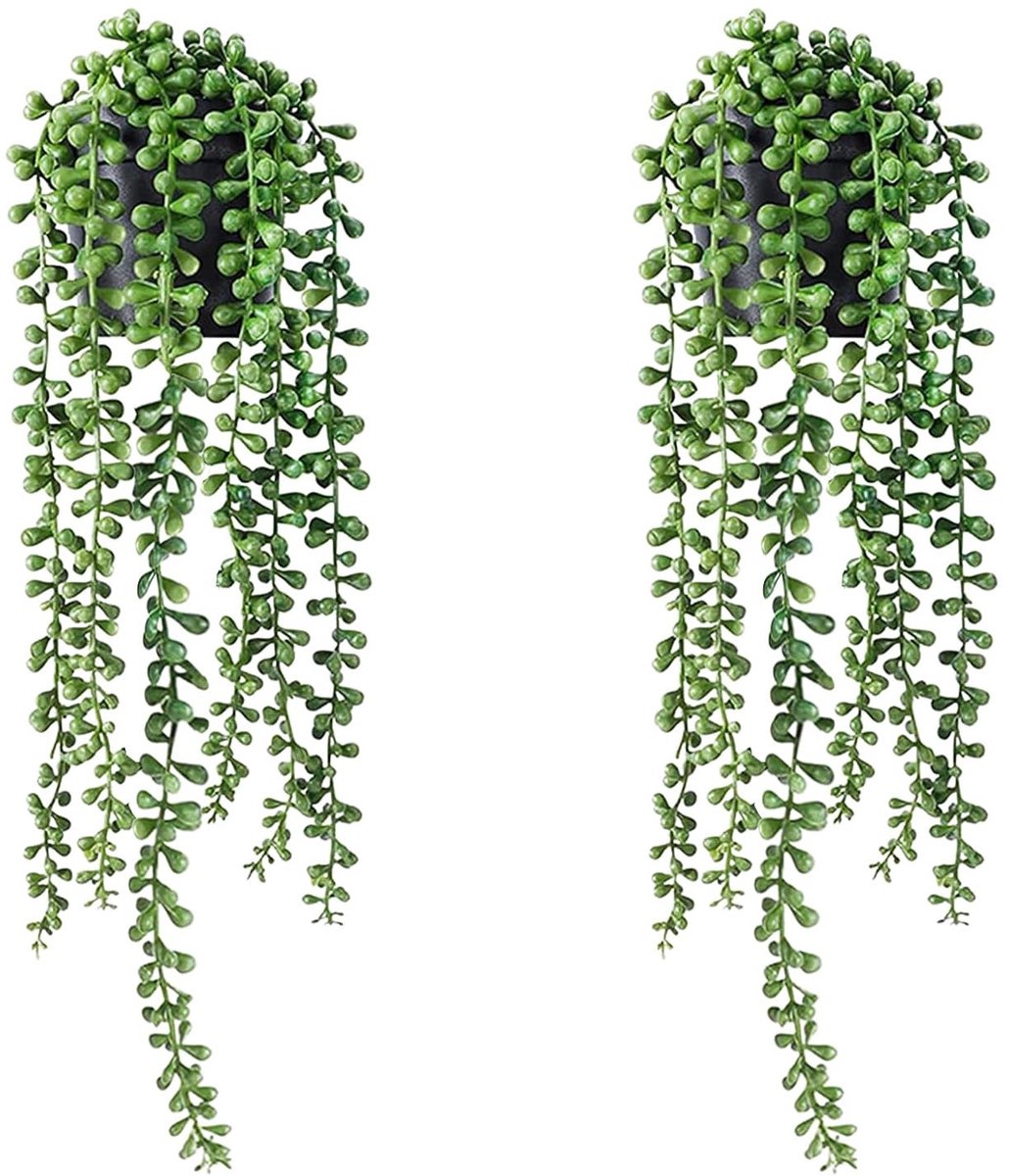 Omgoods - Set van 2 Kunstmatige Hangplanten met Potten voor Binnen en Buiten