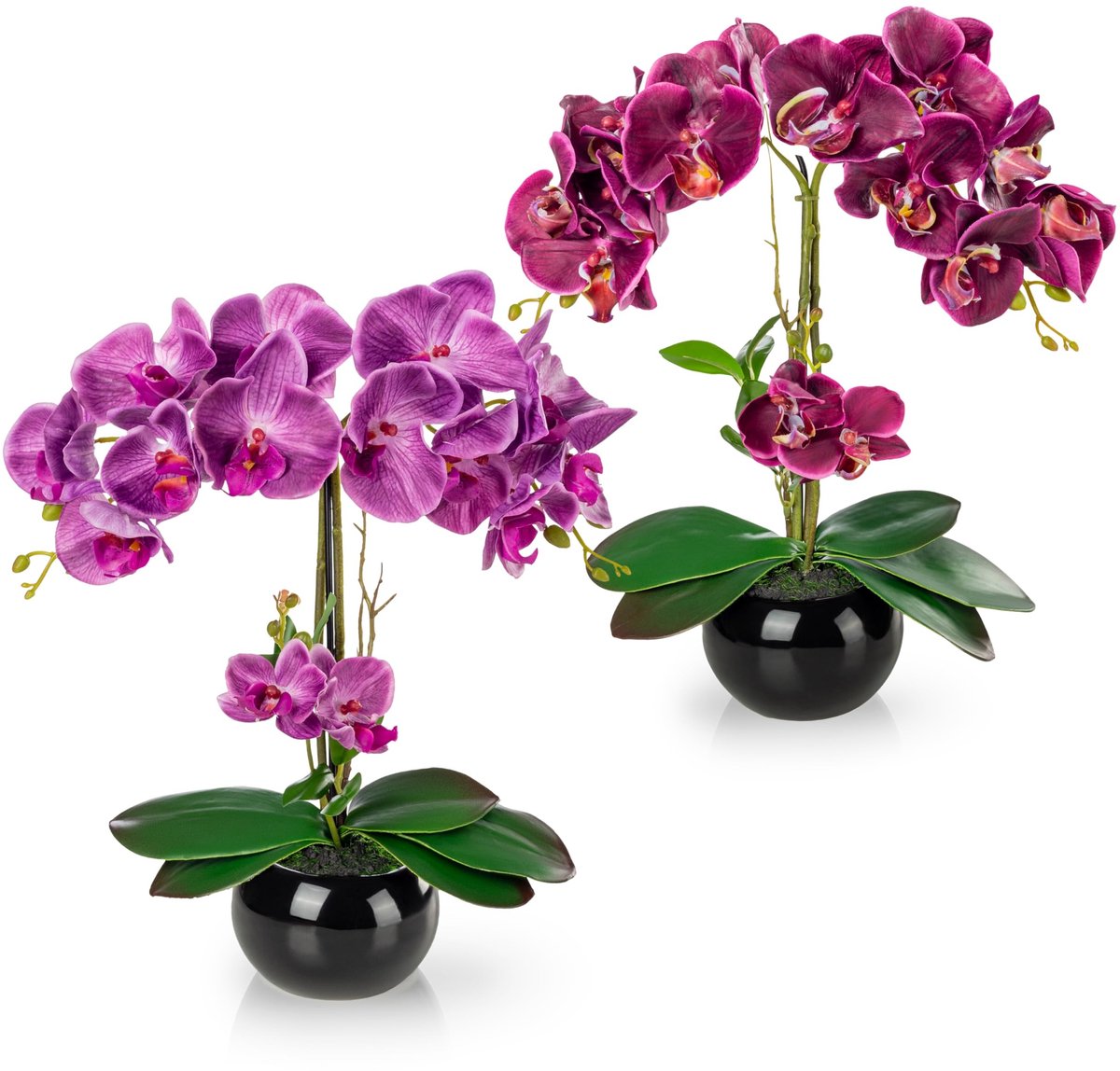 Omgoods - Set van 2 Kunstmatige Orchideeën in Hoogglans Keramische Potten