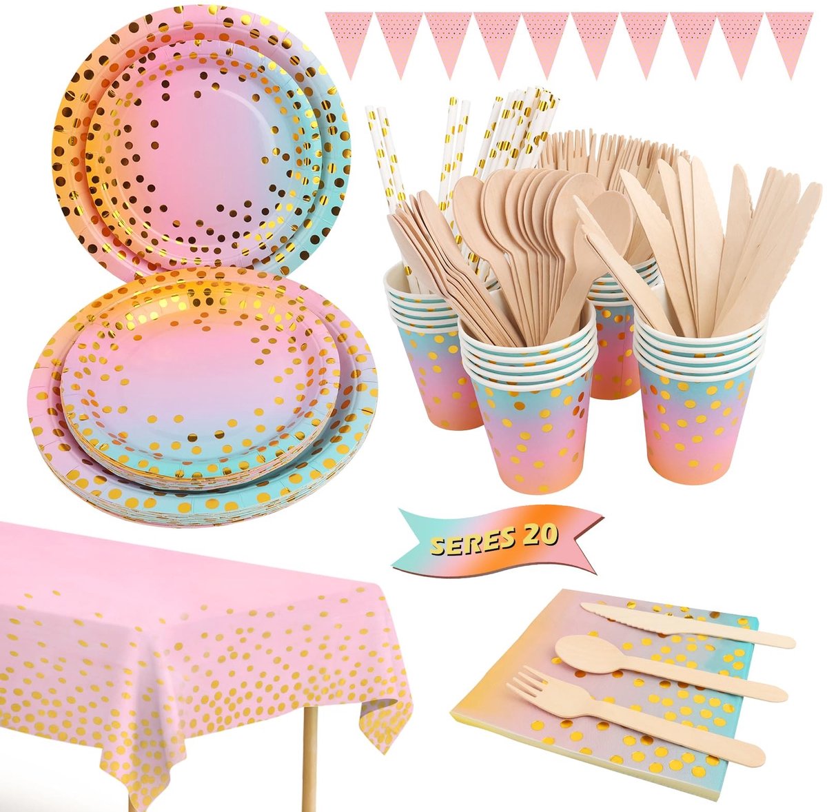 Omgoods - 171 Stuks Verjaardagsfeest Servies Set voor 20 Personen