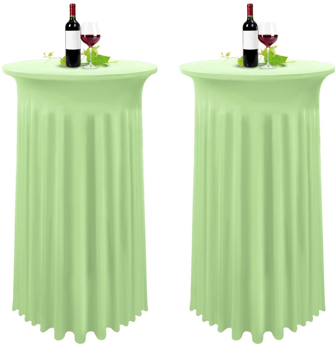 Omgoods - Set van 2 Sage Groene Stretch Tafelcovers voor Ronde Tafel Ø 80-85cm