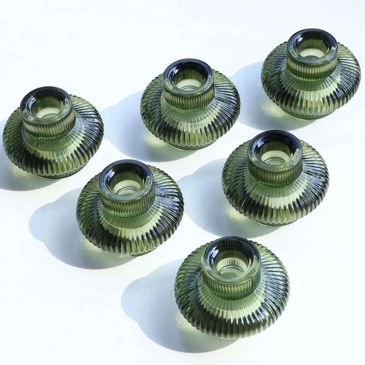 Omgoods - Set van 6 Groene Glazen Kaarsenhouders voor Tafel Decoratie