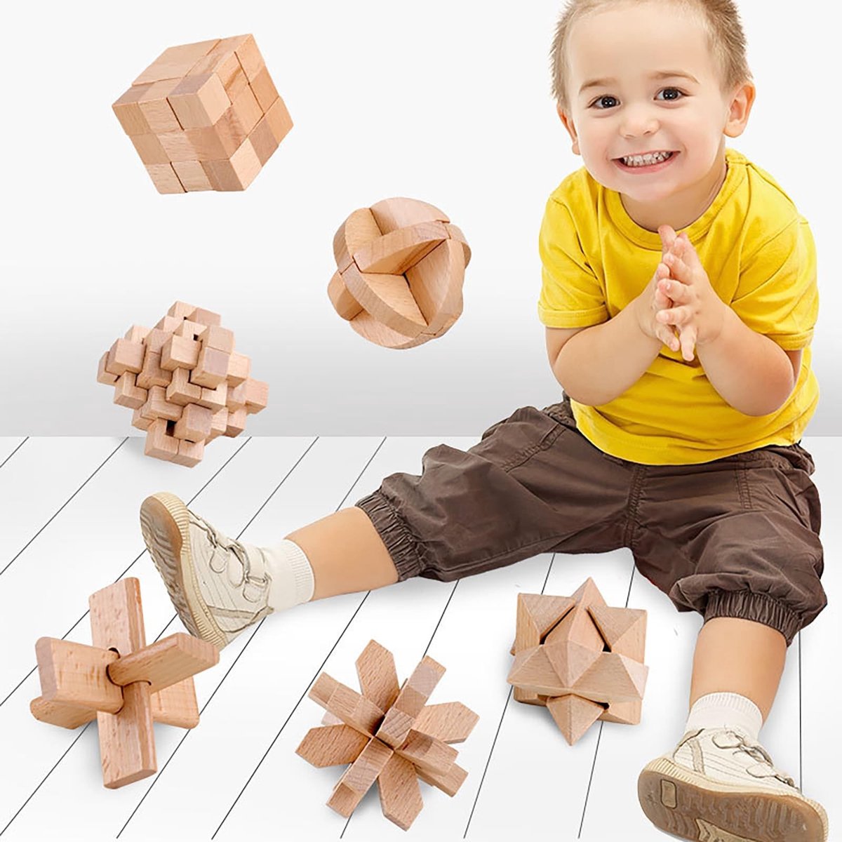 Omgoods - Set van 9 Houten 3D Puzzels voor Breintraining