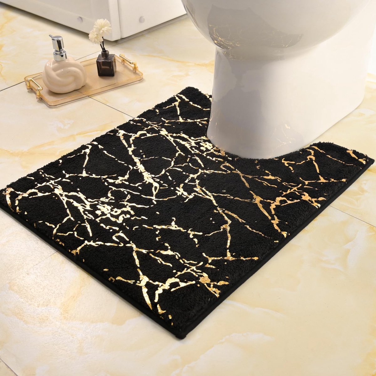 Omgoods - Luxe Zwarte Badmat met Gouden Accenten, 50x50cm