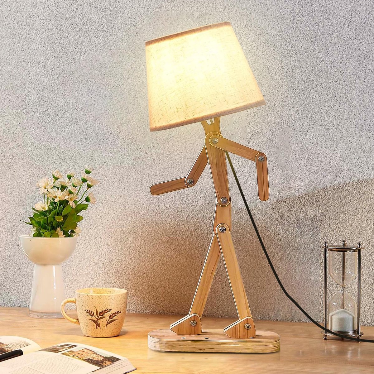 Omgoods- Led-Tafellamp Kind - Dimbaar - Houten Schommelarm - Creatieve Cadeaus - Slaapkamer Verlichting - Artistieke Decoratie - Bureaulamp