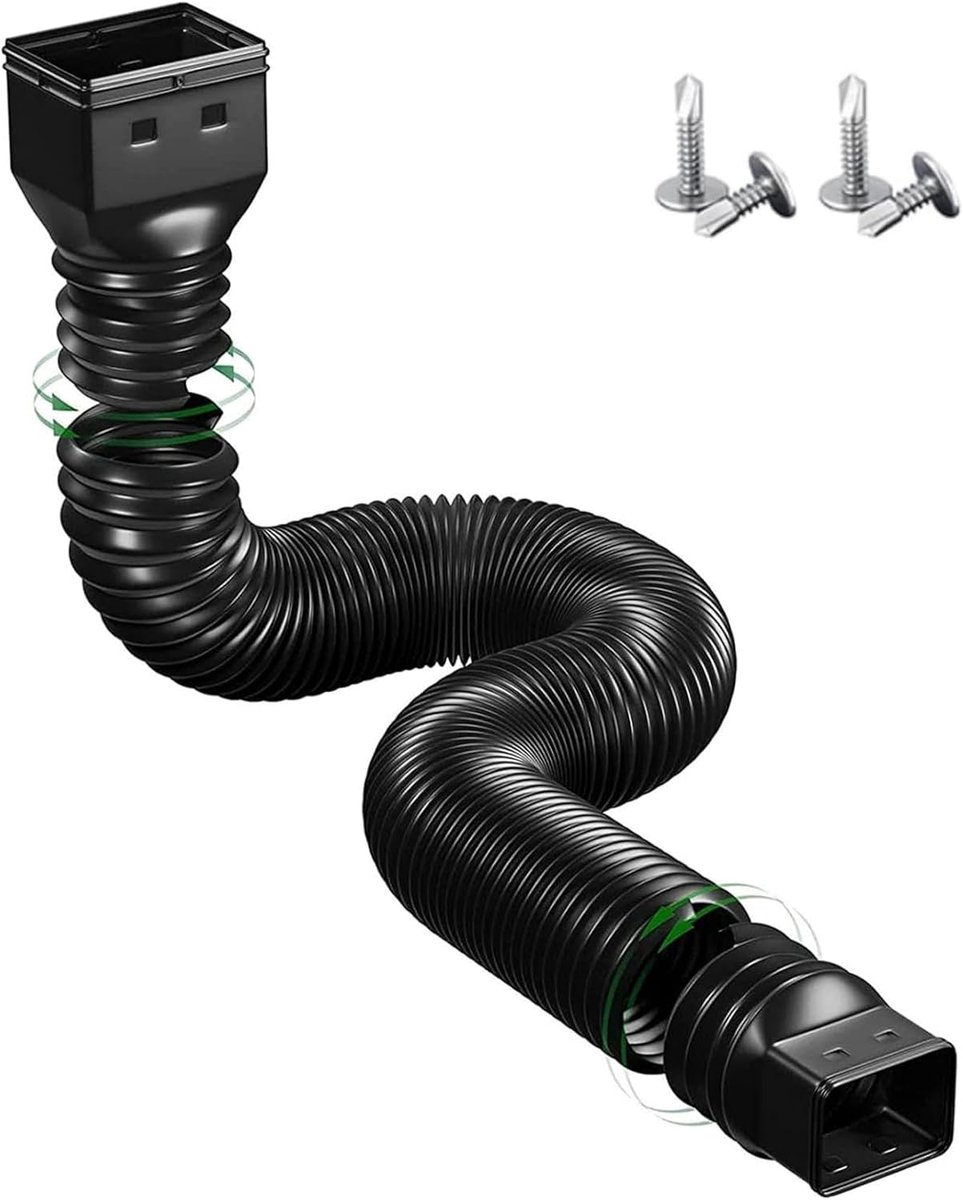 SnelShoppen - Flexibele Regenpijp Afvoerslang, Verstelbare Uitbreiding, PE Materiaal, Splashproof, 2 Schroef Ontwerp voor Dakgoten, Buitenafvoer (Zwar