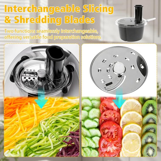 Keukenmachine Container Cutter Kit, vervangende groentehakselaar accessoires met 2 mesjes dunschiller snijhulpstukken compatibel voor Thermomix TM5 TM6 — afbeelding 3