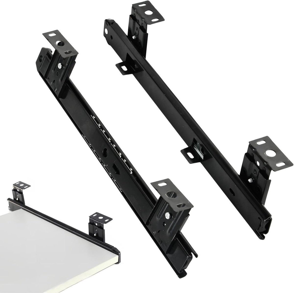 Heavy Duty Drawer Runners for Keyboard Drawers - 14" Black Iron with Mounting Screws - ShopVlot
