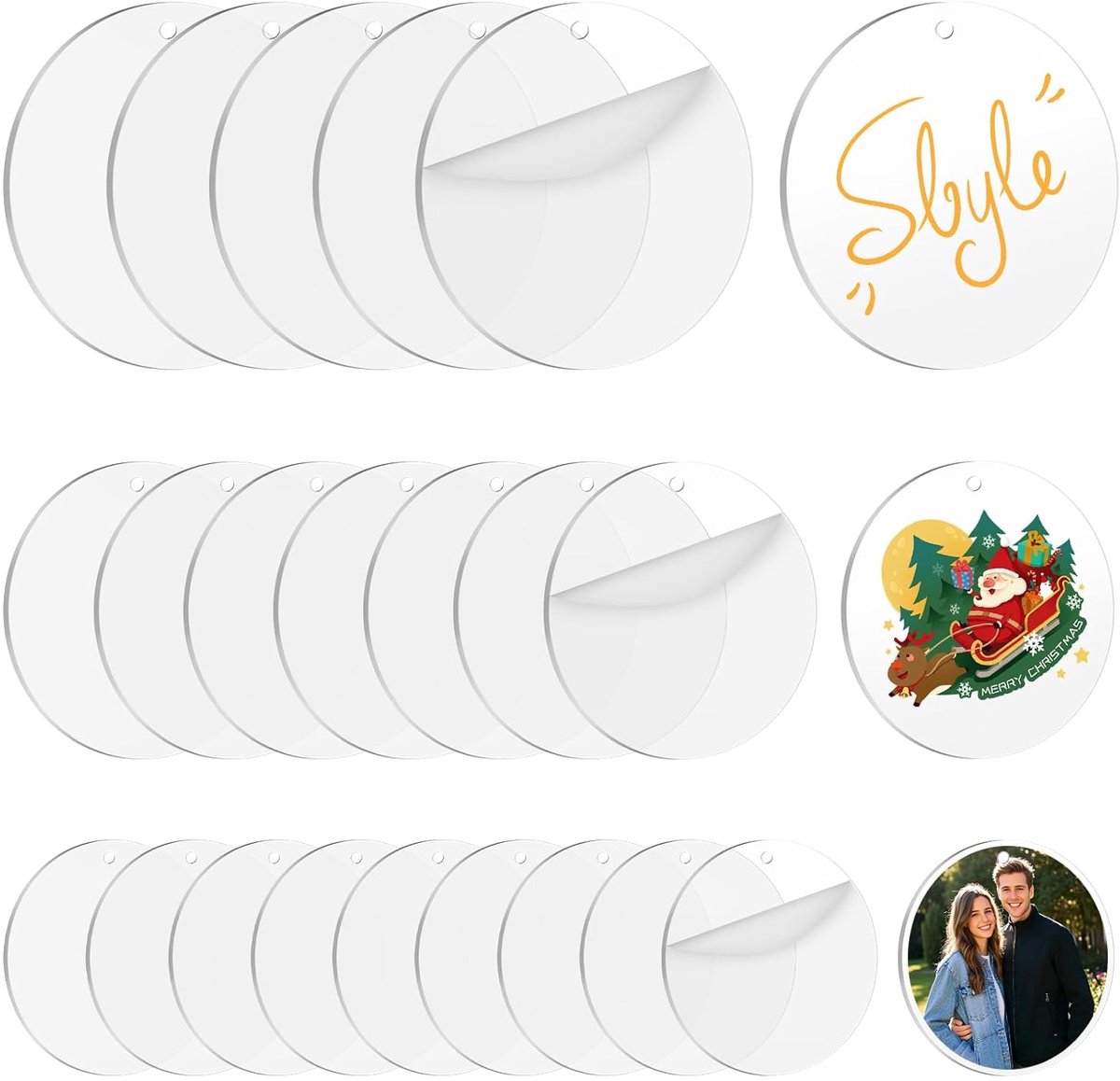 SnelShoppen - 24 Stuks Acryldisc Rond met Gat, 5cm/7.5cm/10cm Acryltjes | Transparante Rond Acrylaatplaat, Acrylaat Lege Vormen, voor DIY Sleutelhange