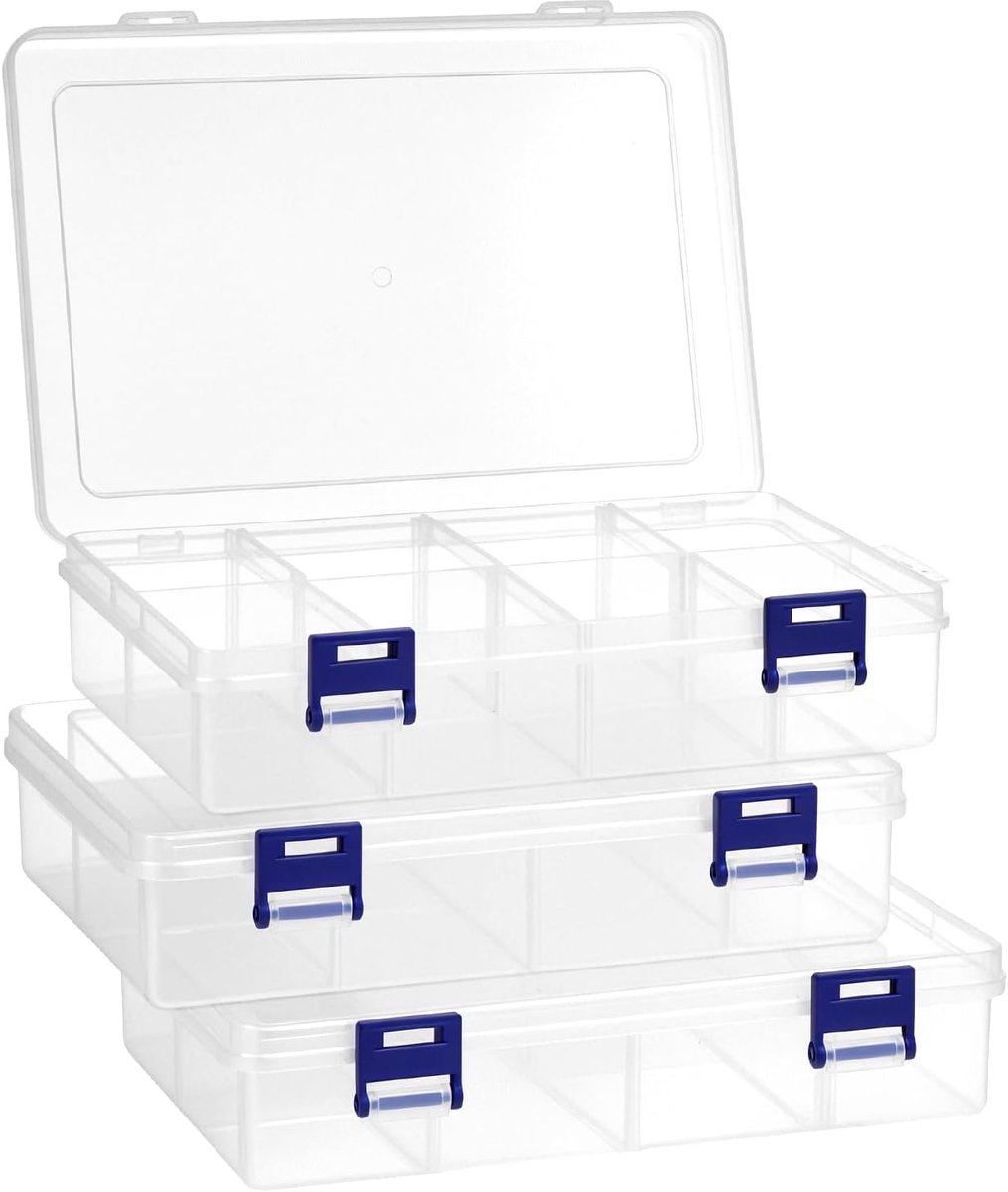 SnelShoppen - 3 Stuks Opbergdozen voor Kleine Onderdelen, 8 Compartimenten voor Sieraden en Accessoires, Compacte Maat 20 x 13,2 x 4,5 cm, Ideaal voor