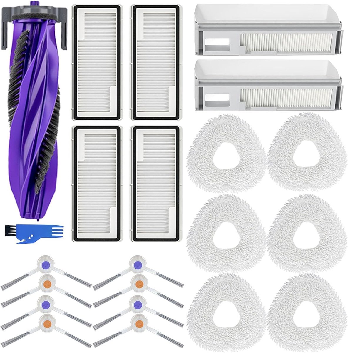 Accessoires voor stofzuiger, 1 hoofdborstel, 2 stofzakken, 4 filters, 6 schoonmaakdoeken, 8 zijborstels, 22 stuks vervangingsonderdelen voor optimale reiniging