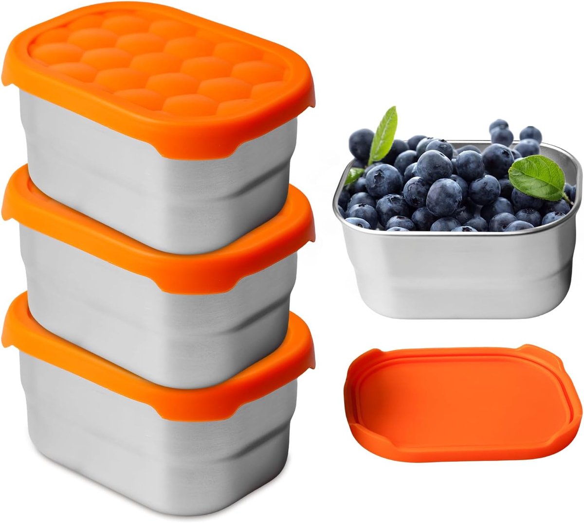 3 stuks roestvrijstalen snackdozen, 230 ml, klein, snackbox, lekvrije snackbox, kleine blikjes met deksel van siliconen, perfect voor snacks, fruit, muesli