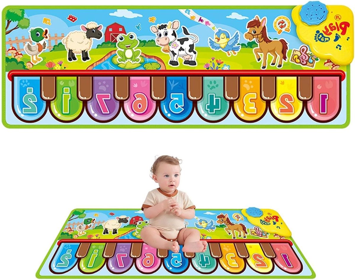 Muzikale Pianomat Kinderen - Dansmat Toetsenbord - Muziek Leren Spelen - 6 Dierengeluiden Demo's - 85 x 30 cm - Multicolor