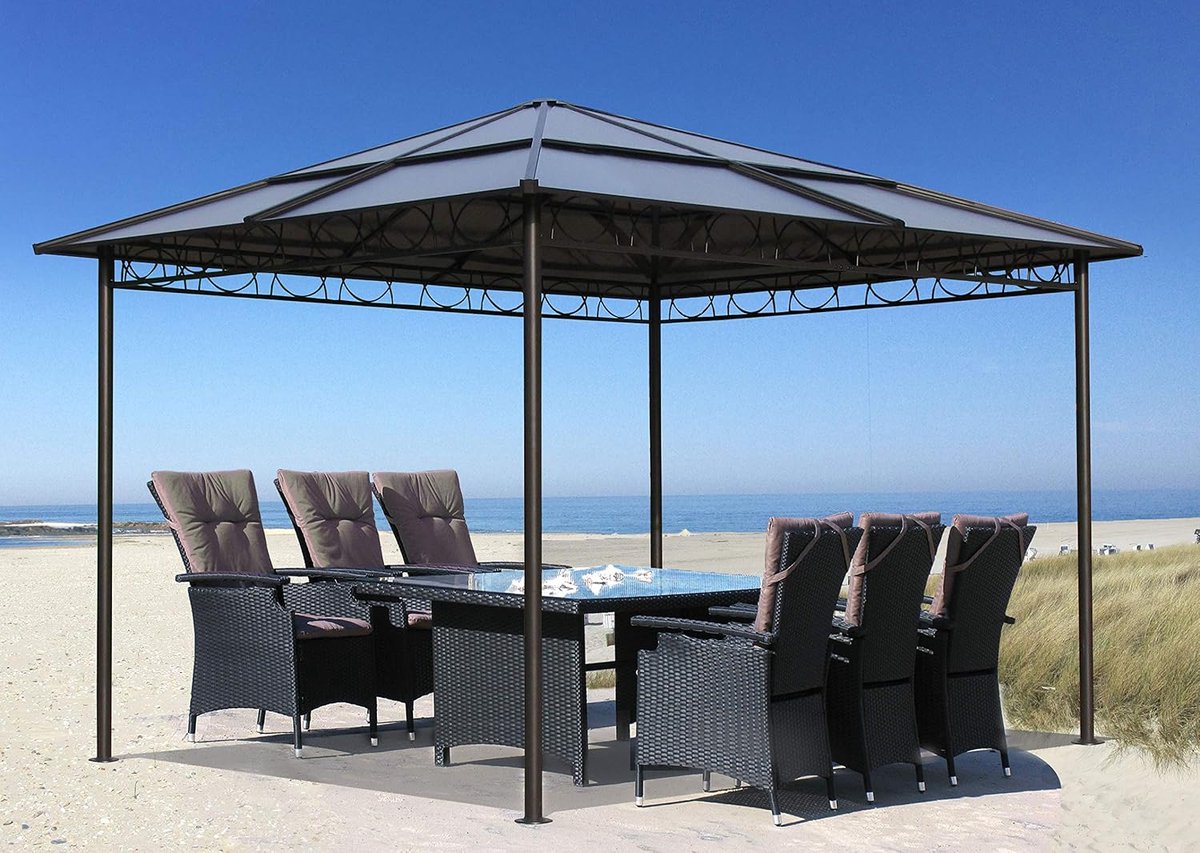 SnelShoppen - Luxe Tuinpaviljoen 3x3m Met Metaal en Polycarbonaat Dak - Winterbestendig en Waterdicht - Perfect voor Feesten en Tuinactiviteiten
