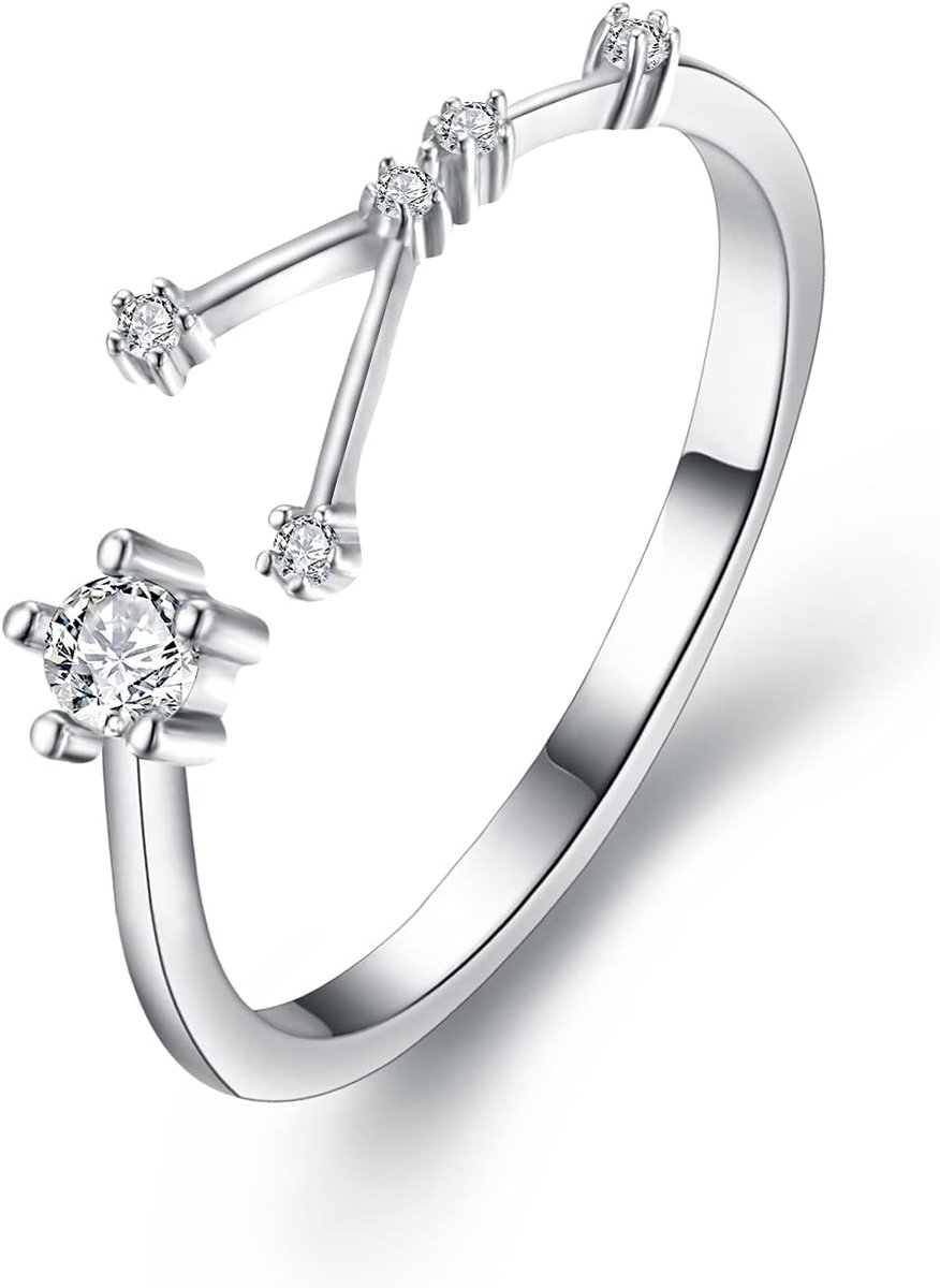 12 sterrenbeelden, zirkonia, verstelbare ring voor dames en meisjes, Messing Zirkonia, Zirkonia