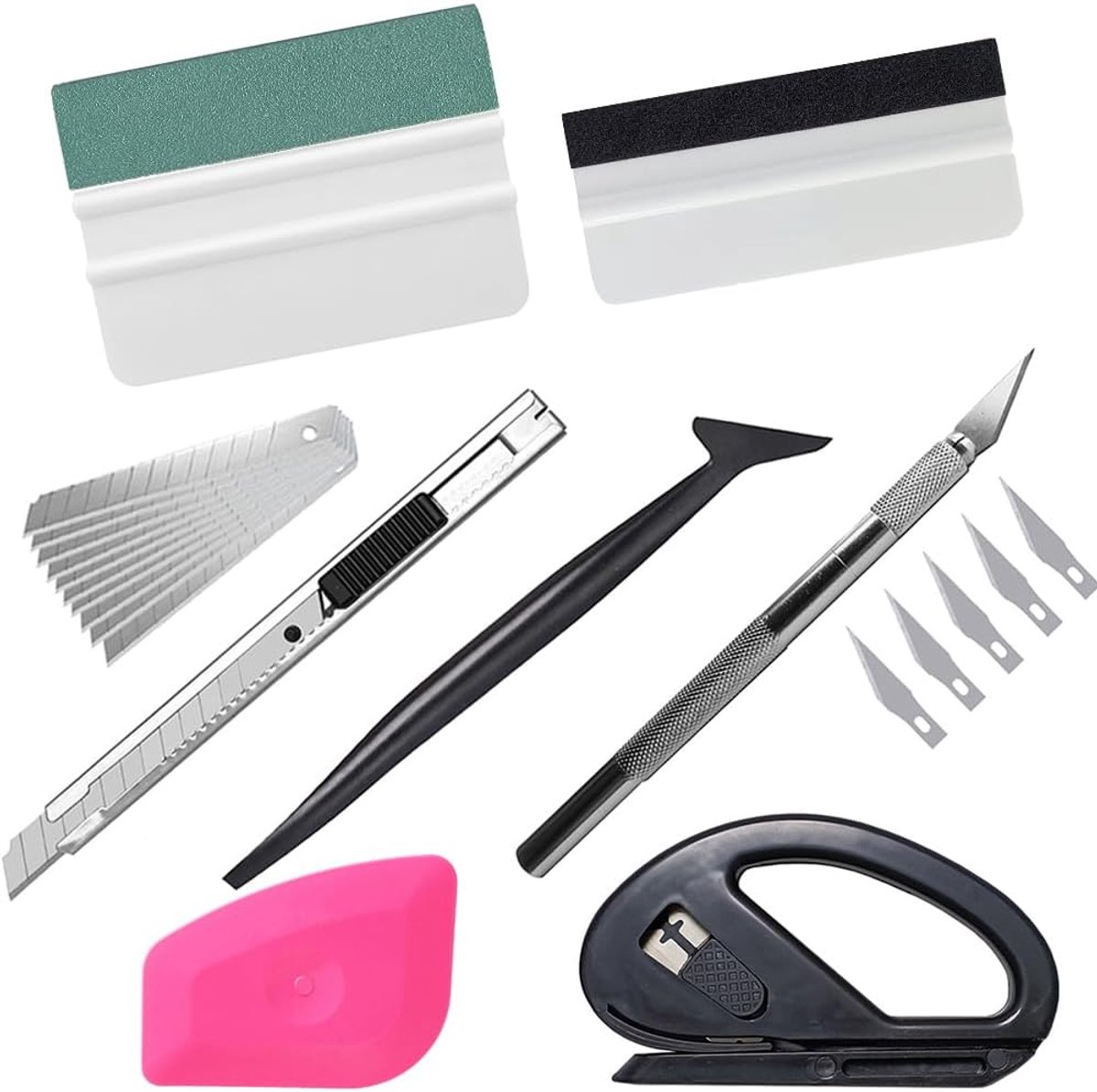 mini-soft-wrap getint rakel, vinylsnijder, knutselmes, reservemesjes inbegrepen, foliegereedschapsset voor het aanbrengen van folie (9-delige set) (9-delige set