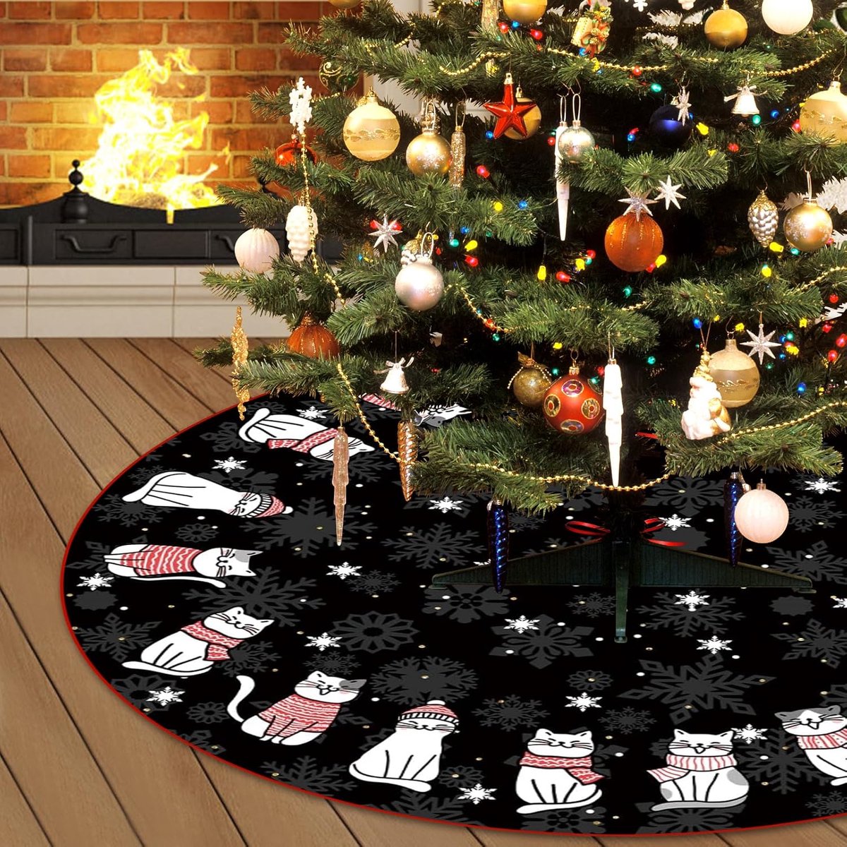 122CM Kerstboomdeken Rond, Gebreide kerstdeken Grote Boommat Kerstdecoratie, Kerstboomversiering Christmas Blanket voor Kerstmis Nieuwjaar Decoratie