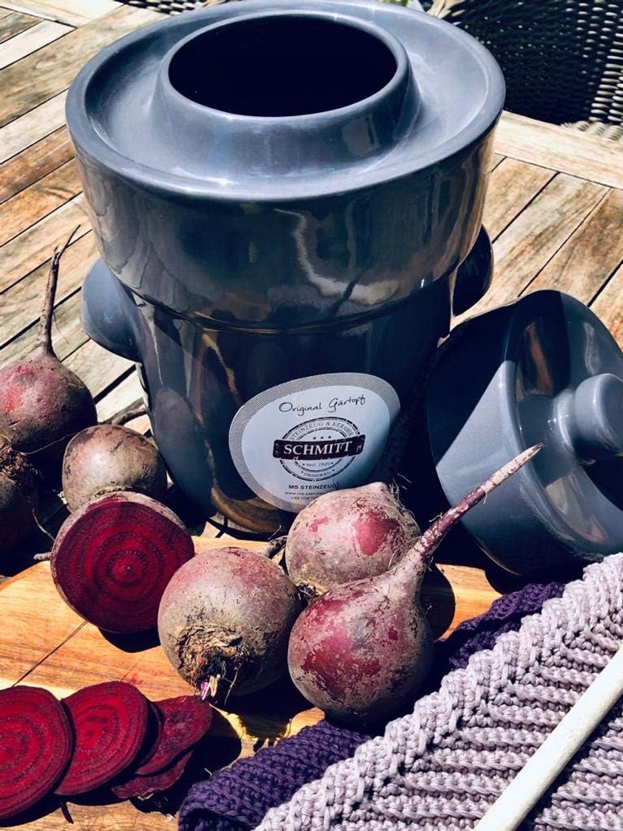 SnelShoppen - Gärtopf 5 L Steingrau Fermentatiepot met Beschwerungssteinen voor Zuurkool | Inmaakpot voor Lactofermentatie | Ideaal voor Vegetariërs e