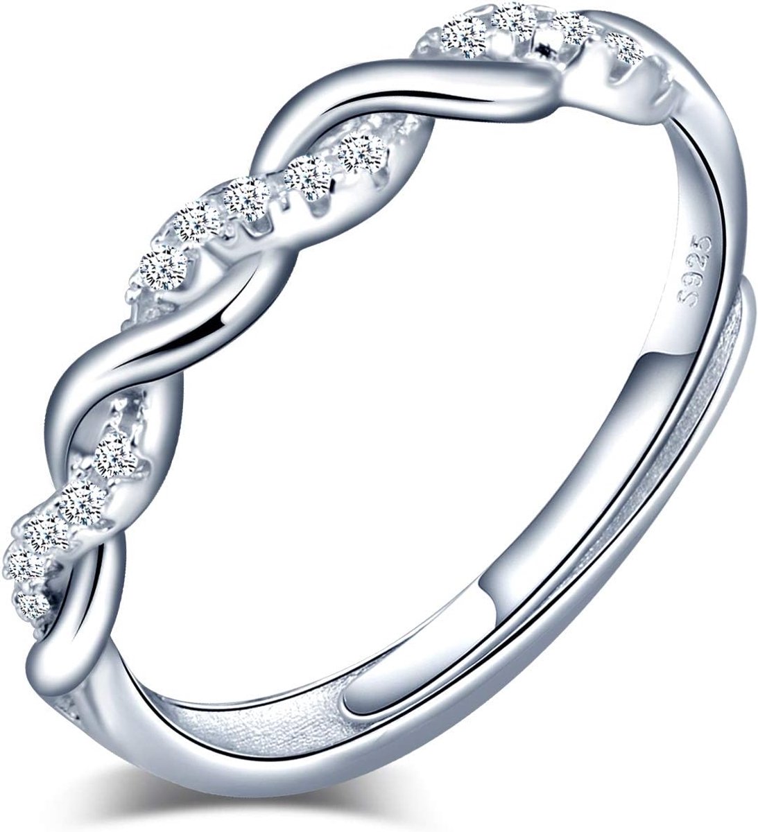 Damesring met oneindigheidsknoop, oneindigheid, instelbaar, zirkonia, trouwring, partnerring, vertrouwensring, 925 sterling zilver, voor vrouwen