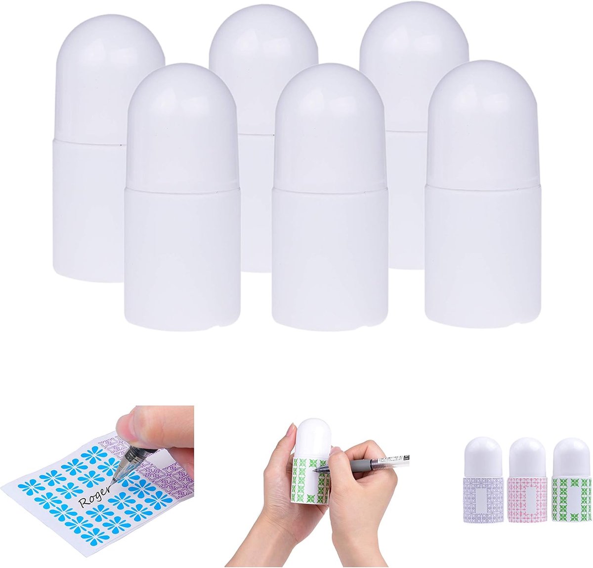 & Kind Refillable Roll-On Deodorant Bottles (6-Pack) - Empty - 1 Oz (30 ml) - 20 Writable Stickers - Twist Cap - For Homemade Natural Deodorant, Sunscreen, Moisturizer, etc.