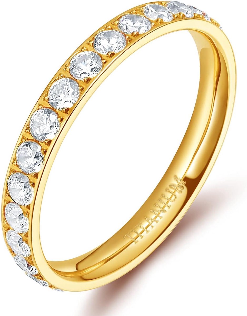 Eternity Ring voor dames, 3 mm, titanium, verlovingsringen, trouwringen, memoirering met zirkonia, zilver, goud, roségoud