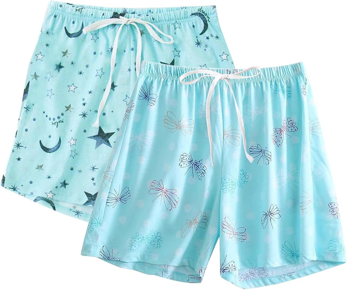 Pyjamabroek voor Dames Kort Nachtkleding Broek Loungebroek Slaapbroek met Zakken en Trekkoord