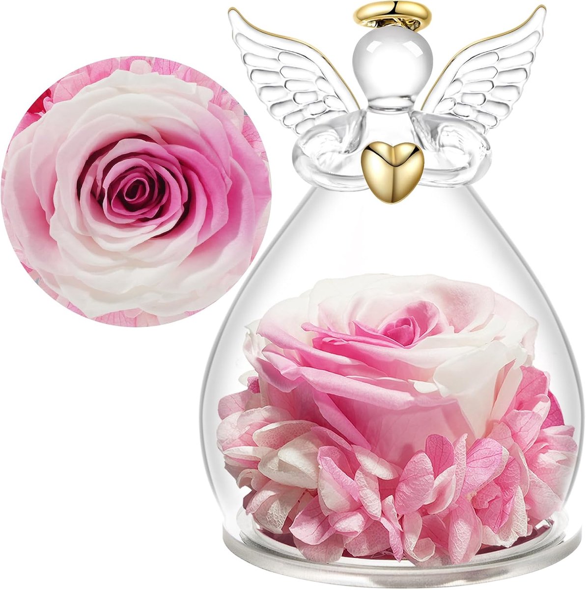 Eternale Roos Geschenken voor Vrouwen, Behandelde Echte Roos in Glazen Engel Figuur, Verjaardagsgeschenken voor Haar, Kerstgeschenken voor Moeder, Engel Kerstgeschenken Christmas Gifts
