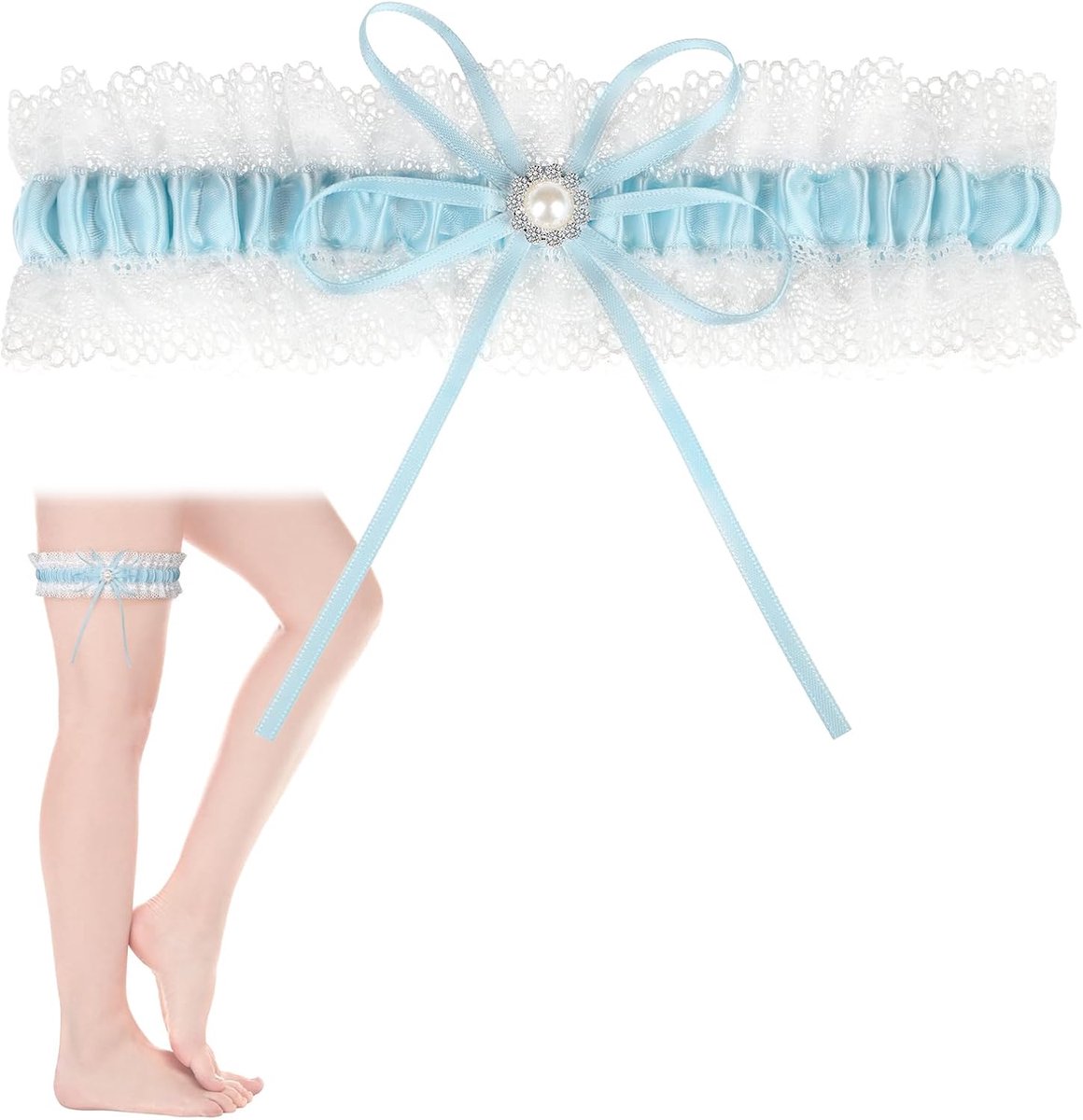 Kousenbanden voor bruiden blauwe bruiloft kousenband bruiloft accessoires elastische kant kousenband bruids met lint strik dijbeen ring riem voor bruid om te zijn vrijgezellenfeest
