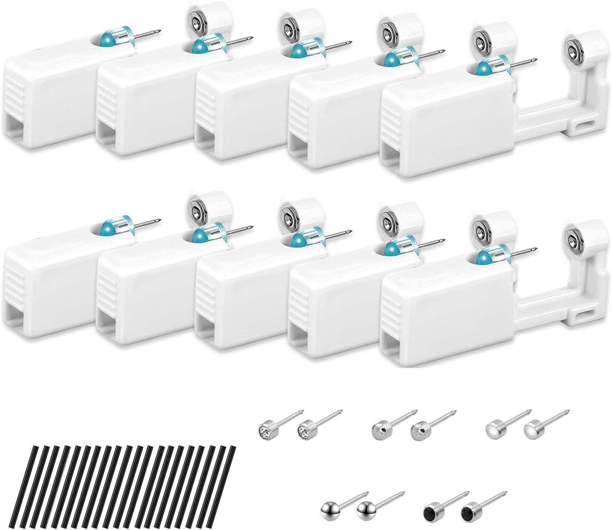Set van 10 piercingsets voor oorgaatjes, oorgatpistool met reiniging van katoenen pads + oorstaafjes, veilige pierce kit, geschikt voor meisjes, vrouwen en mannen