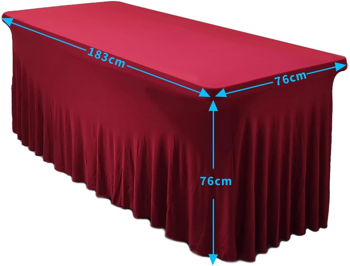 Elastische tafelhoezen, stretchhoes, buffet tafelkleden, biertafelhoes, biertentgarnituur, hoes voor bruiloft, evenement, rok, 183 x 76 x 76 cm (rode wijn)