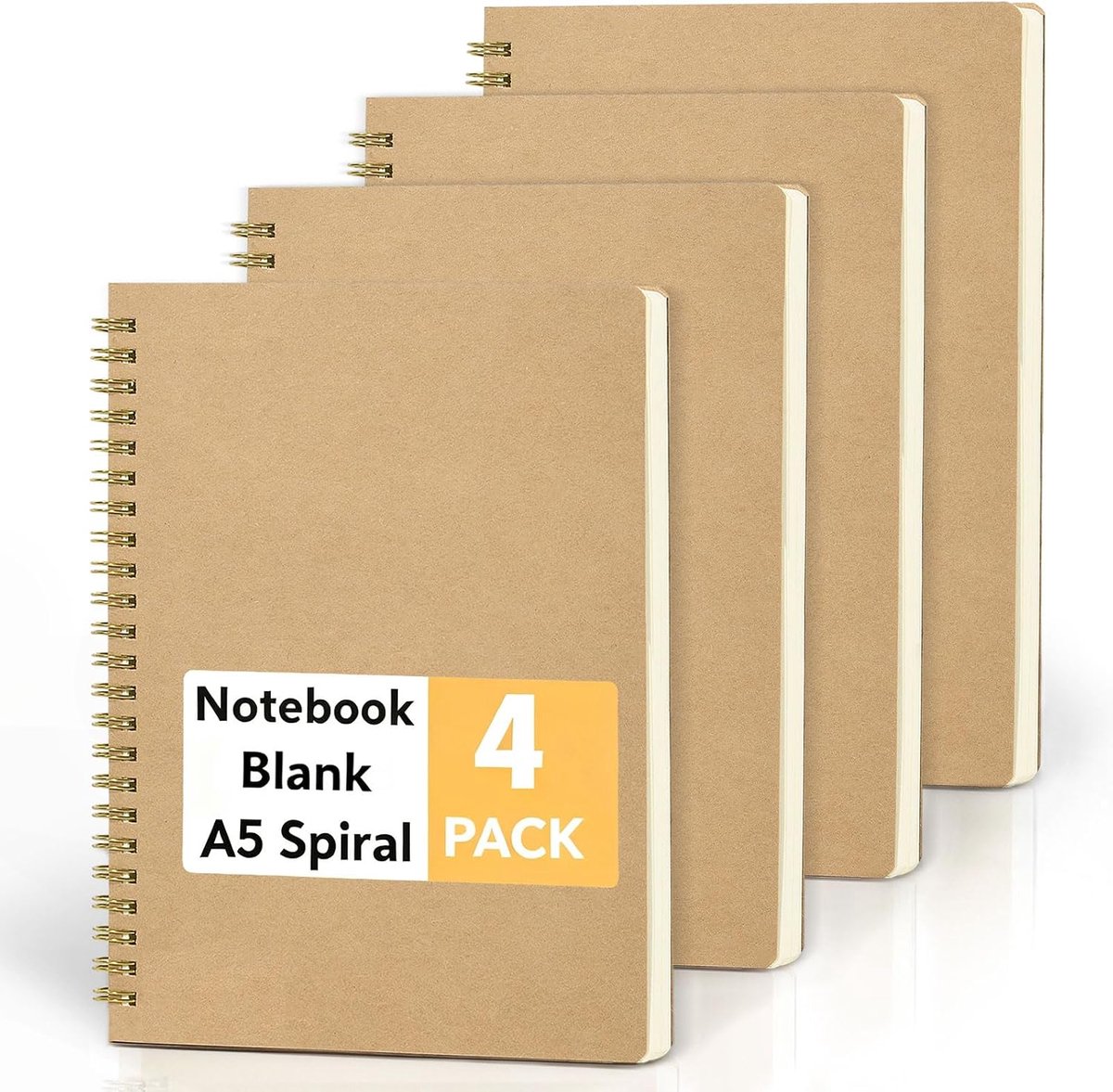 A5 Blanco, 4-pack Notitieblokken, 160 Pagina's Spiraalblok voor School, Universiteit, Kantoor