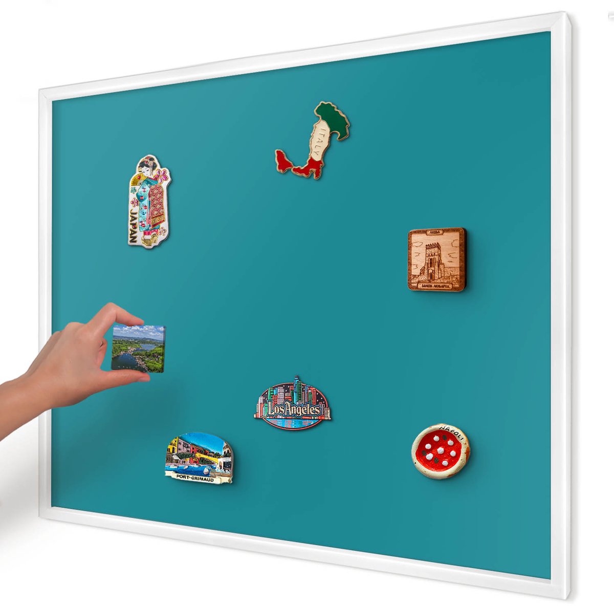 Artprintcave Turkoois Magneetbord mit Witte Lijst - 80x60 cm - Koel Turkoois Magnetische Organizer - Minimalist Magneet Bord mit Frame - Achtergronden En Patronen