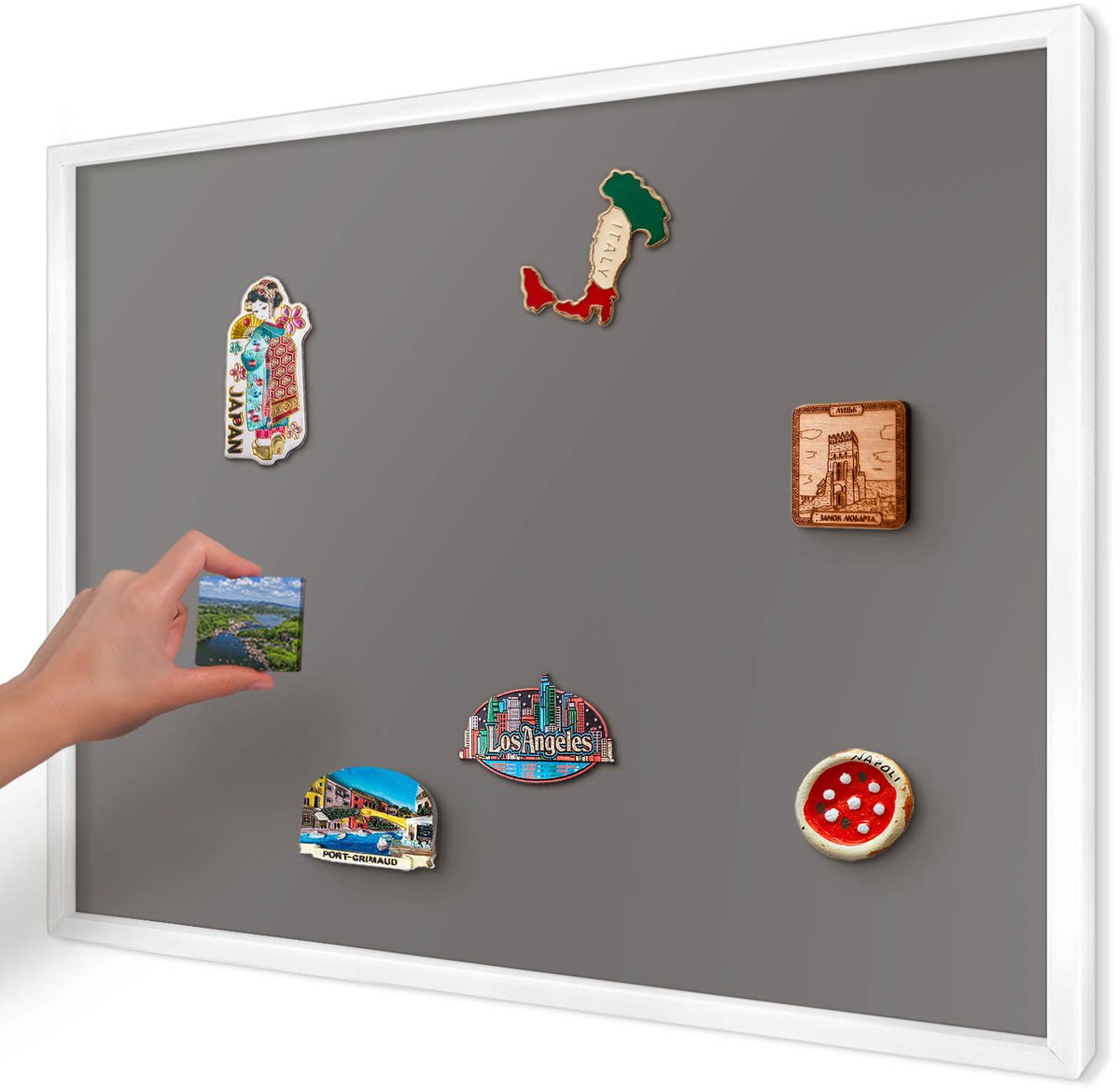 Artprintcave Grijs Magneetbord mit Witte Lijst - 70x50 cm - Donkergrijs Magnetische Organizer - Minimalist Magnetisch Bord Voor Magneten - Achtergronden En Patronen