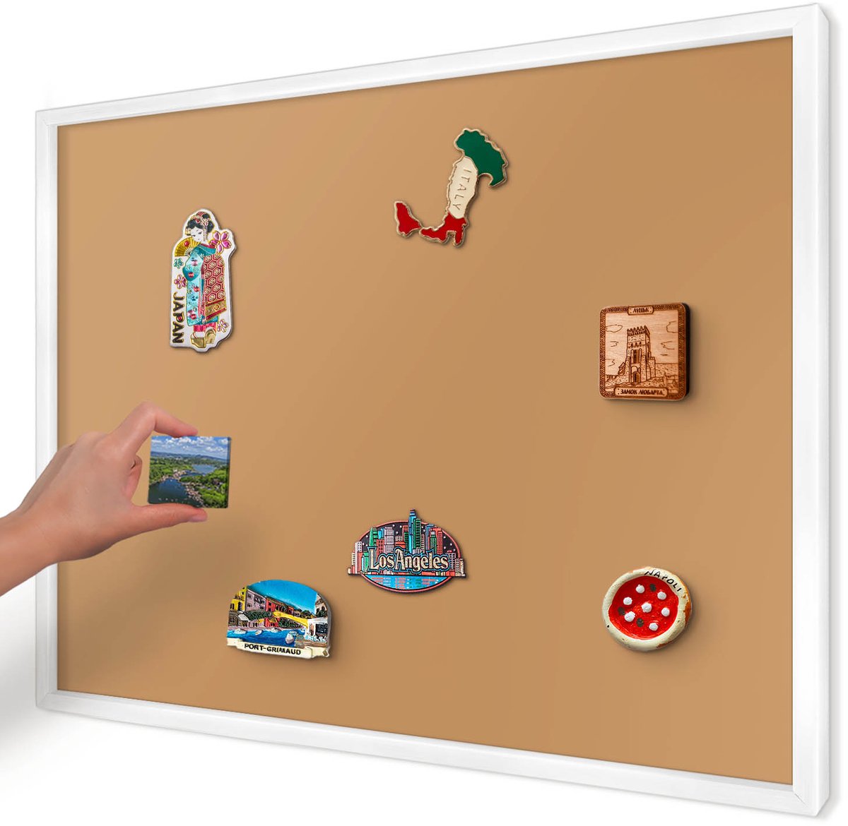 Artprintcave Oranje Magneetbord mit Witte Lijst - 70x50 cm - Doffe Oranje Magneetbord Voor Foto's - Minimalist Wandbord Magnetisch - Achtergronden En Patronen