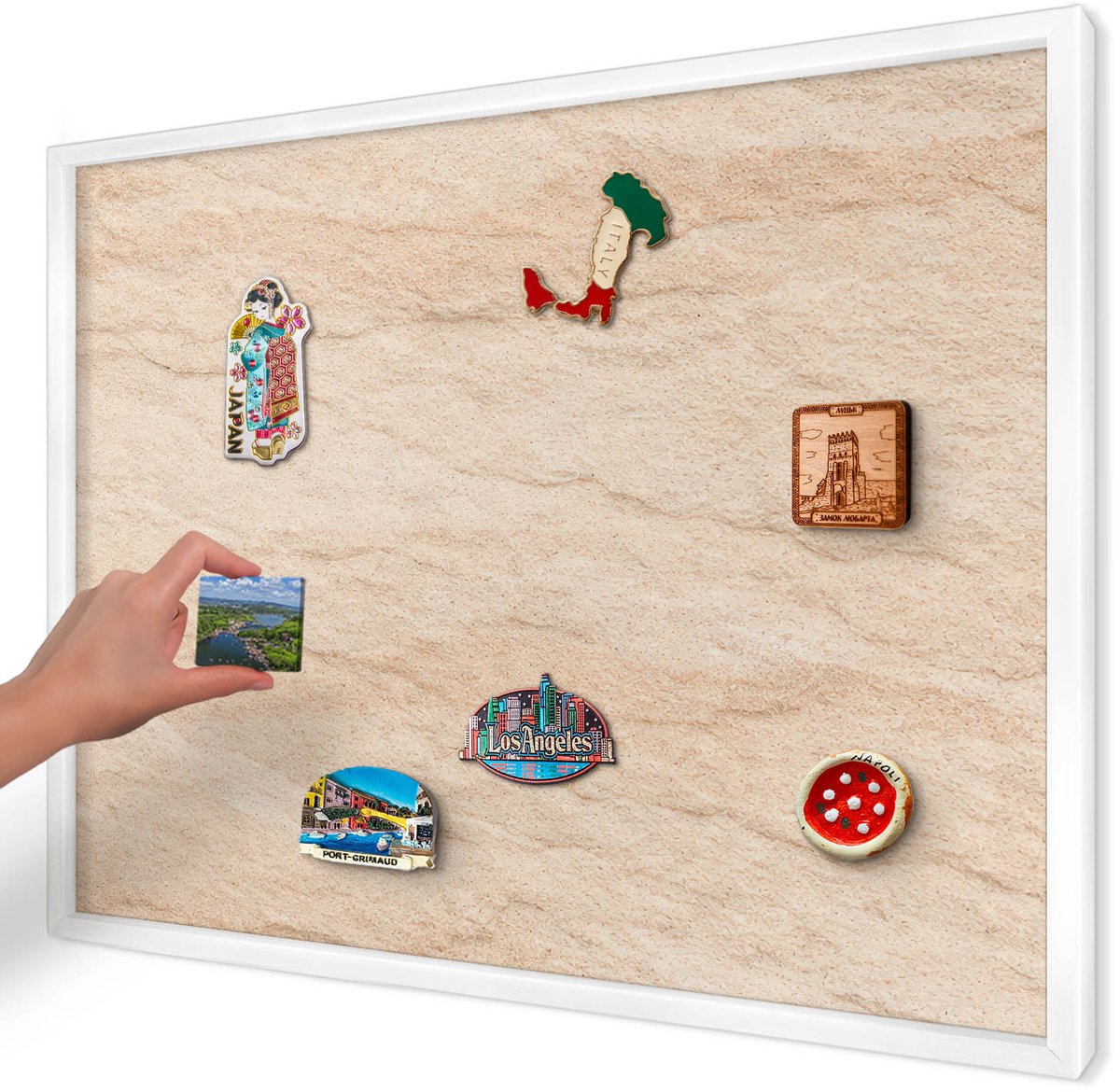 Artprintcave Beige Magneetbord mit Witte Lijst - 70x50 cm - Natuurlijke Elegantie Magneet Bord mit Frame - Minimalist Magneetbord Voor Foto's - Achtergronden En Patronen