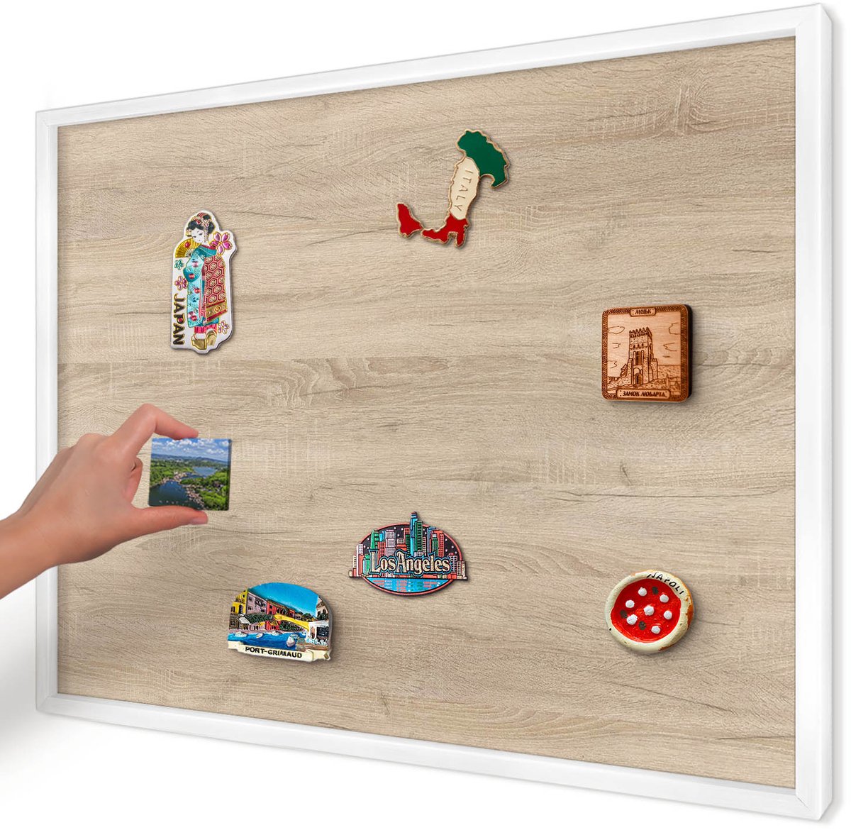 Artprintcave Beige Magneetbord mit Witte Lijst - 70x50 cm - Houten Achtergrond Magneetbord Voor Keuken - Minimalist Wandbord Magnetisch - Achtergronden En Patronen
